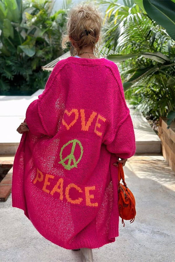 Love & Peace Exposed Seam Knit Sweater Long Cardigan-Blue Hand Home