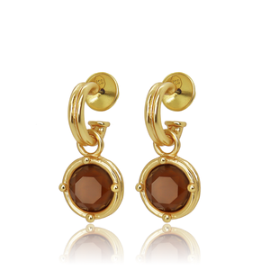 Double-Rim Gem Charm Hoop Earrings - 24k Gold Plated