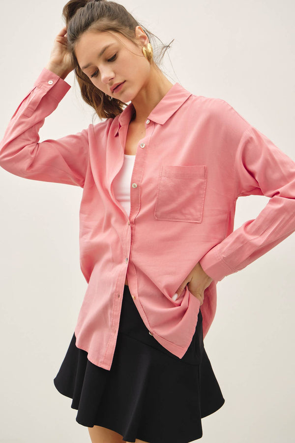 Cotton Blend Light Weight Oversized Classic Shirt-Blue Hand Home