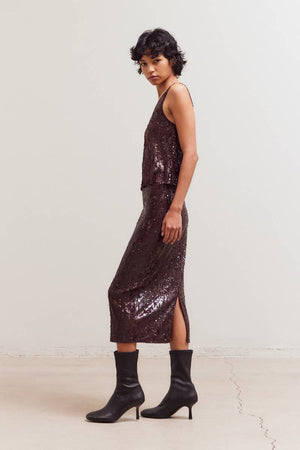 50691 - Front Slit Sequin Pencil Skirt-Blue Hand Home