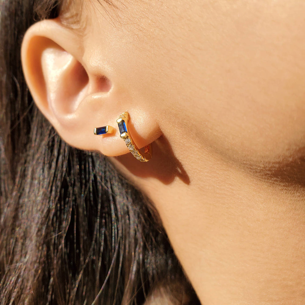 GEMSTONE BAGUETTE HOOPS - E-HT1003-Blue Hand Home