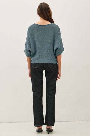 POINTELLE DOLMAN SLEEVE CROPPED SWEATER-Blue Hand Home