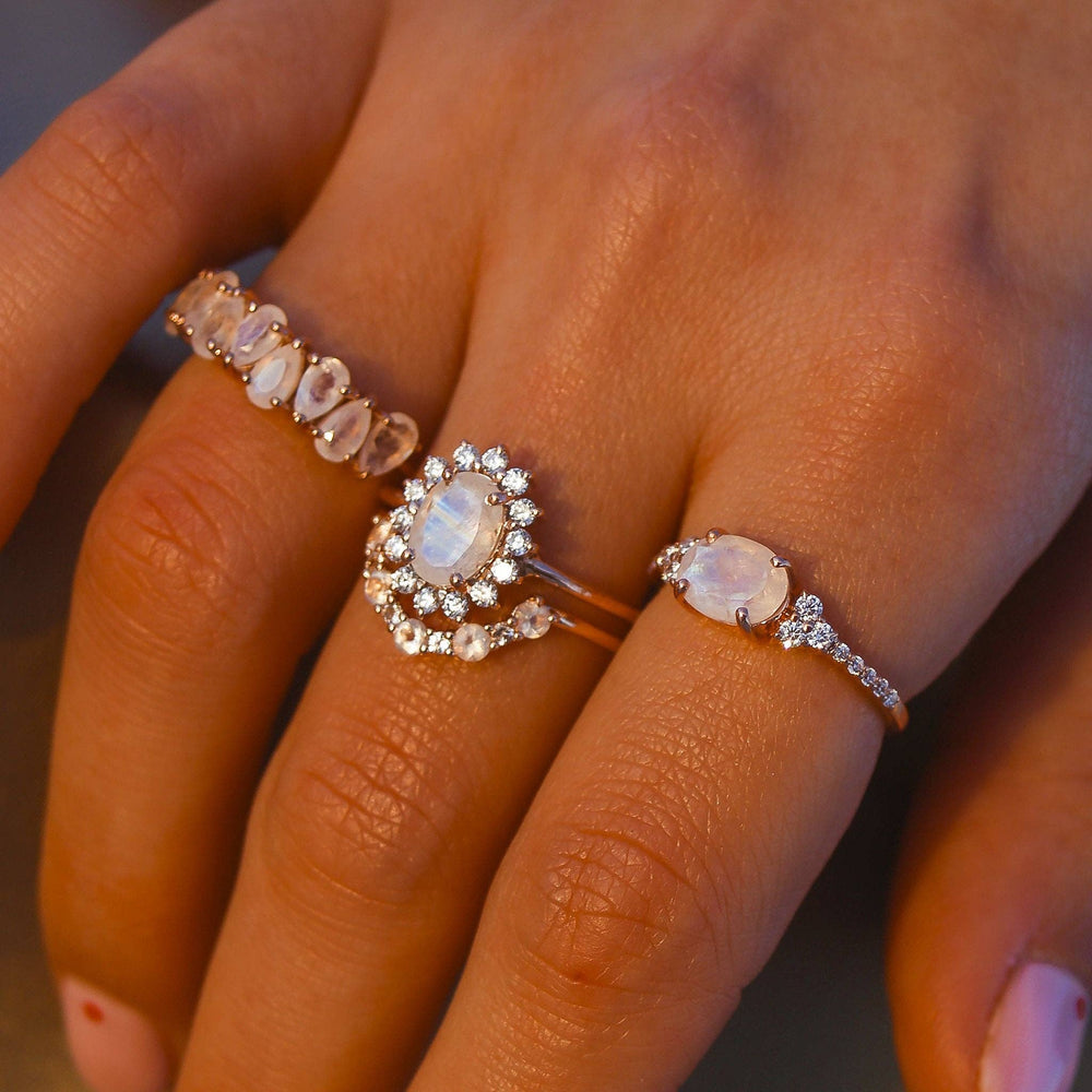 Rose Gold Rainbow Moonstone & Diamond Clarissa Ring-Blue Hand Home
