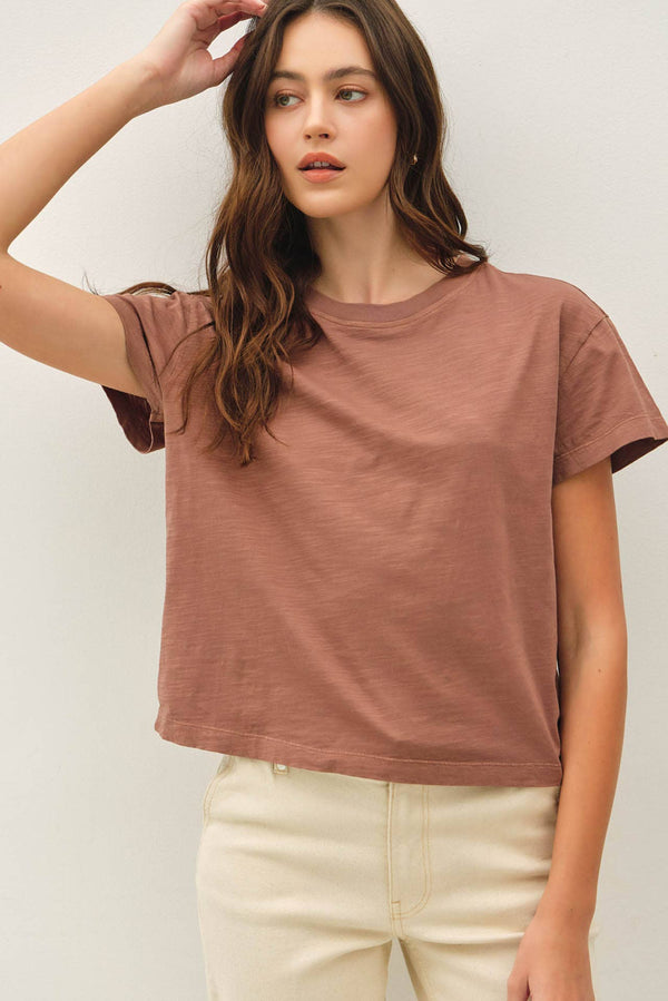 Garment Dyed Cotton Slub Half Sleeve Crop Top