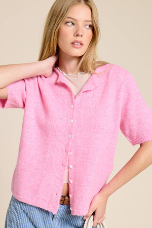 Short Sleeve Button Down Cardigan Top-Blue Hand Home