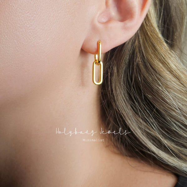 CHAIN DROP HOOP EARRINGS - E-HT1429-Blue Hand Home
