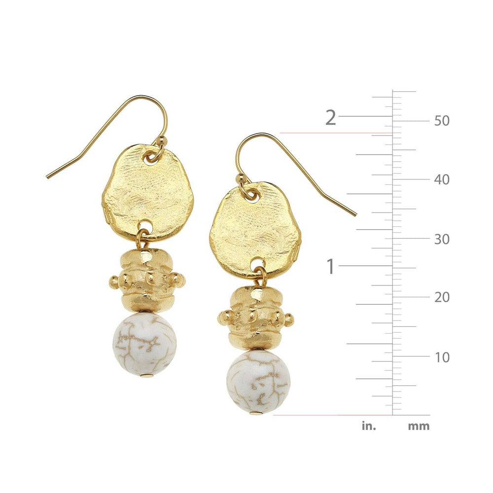 Gold with White Turquoise Earrings-Blue Hand Home