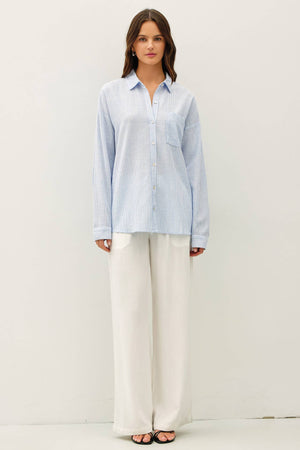 HAIRLINE STRIPE BUTTON DOWN SHIRT-Blue Hand Home