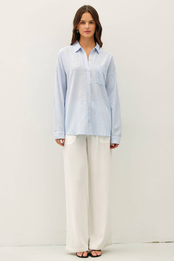 HAIRLINE STRIPE BUTTON DOWN SHIRT-Blue Hand Home