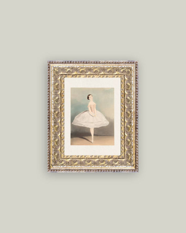 Ballerina Framed Antique Art-Blue Hand Home