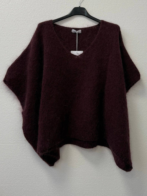 Mohair poncho sweater 7627: Fuchsia fluo-Blue Hand Home