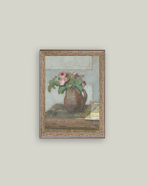 Rose Vase Framed Antique Art-Blue Hand Home