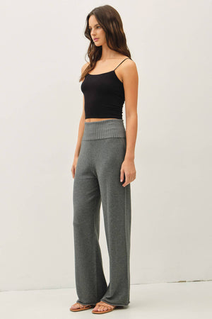 FINE KNIT FOLD OVER RIBBED WAIST SWEATER PANTS-Blue Hand Home