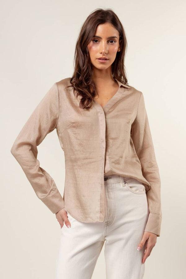 Refined Hidden-Placket Blouse-Blue Hand Home