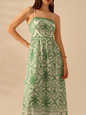 Cascais Bohemia Tropical palm strappy sundress-Blue Hand Home