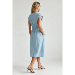 Buckle Detail Midi Dress-Blue Hand Home