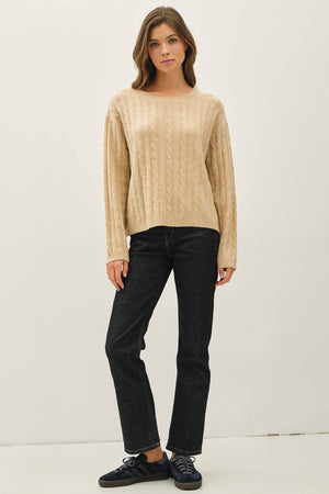 OVERSIZED BOXY CUT CABLE KNIT SWEATER-Blue Hand Home