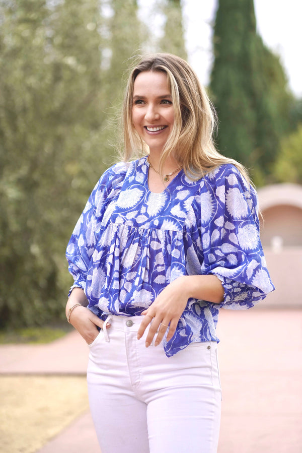 Anjou Top O/S Navy White-Blue Hand Home