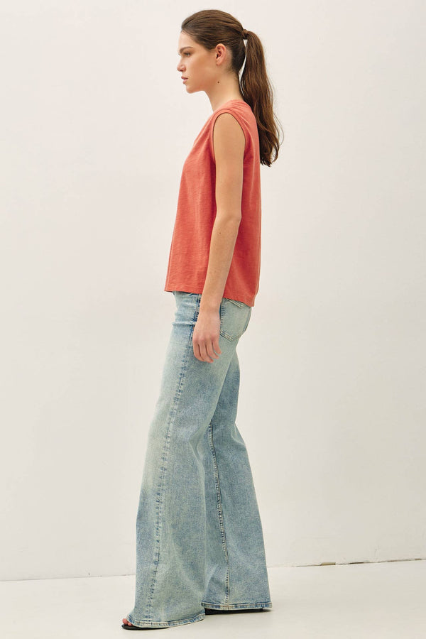GARMENT DYE COTTON SLUB V-NECK BOXY TANK TEE-Blue Hand Home