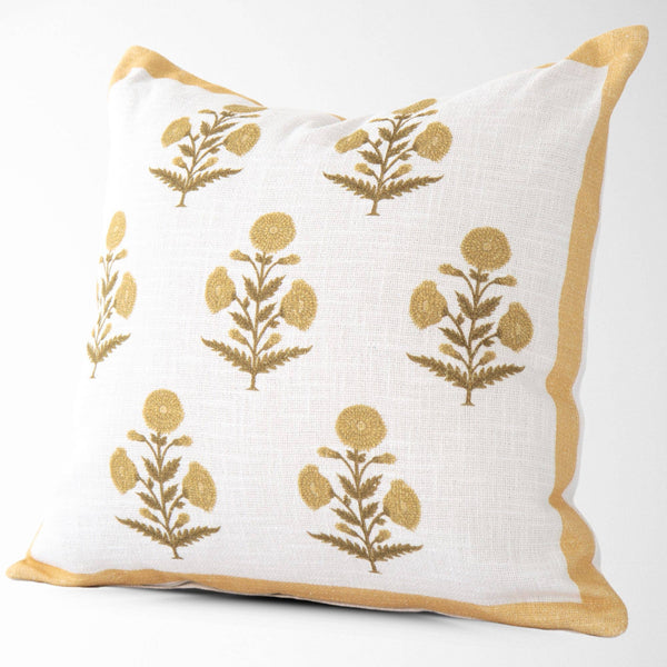Seraphina Gold Mughal Flower Pillow - Elegant, Decorative-Blue Hand Home