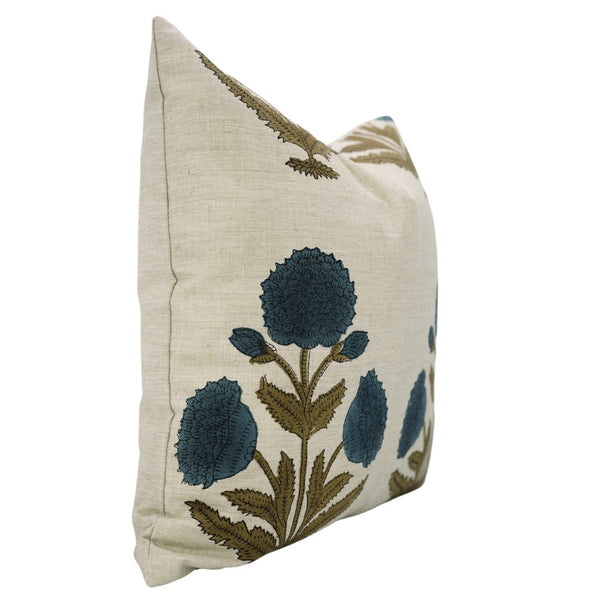 Bohemian Block Print Linen Blend Pillow Cover - Badshah-Blue Hand Home