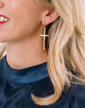Tall Cross Earrings-Blue Hand Home