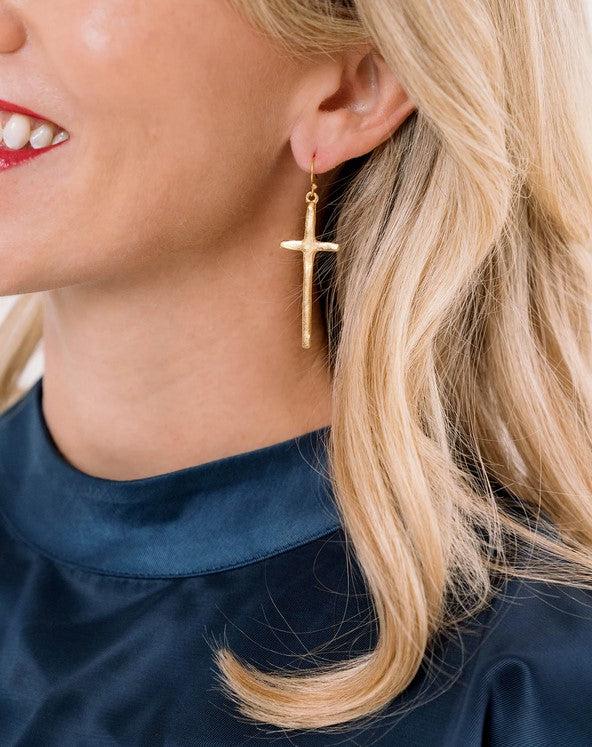 Tall Cross Earrings-Blue Hand Home