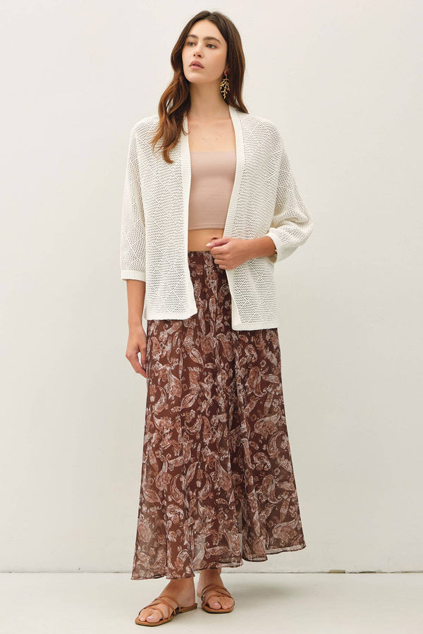 DIAMOND PATTERN DOLMAN 3/4 SLEEVE OPEN CARDIGAN-Blue Hand Home