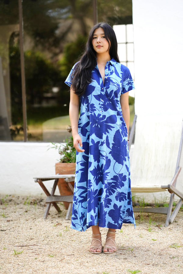 Carrie Cotton Dress Navy-Blue Hand Home