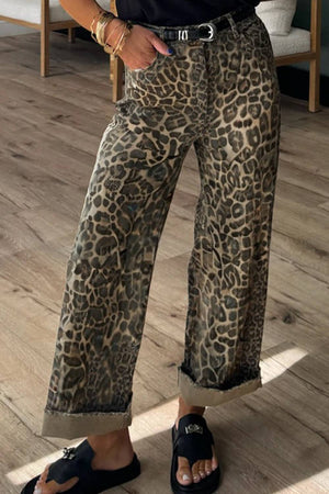 Yellow Leopard Straight Loose Leg Jeans-Blue Hand Home
