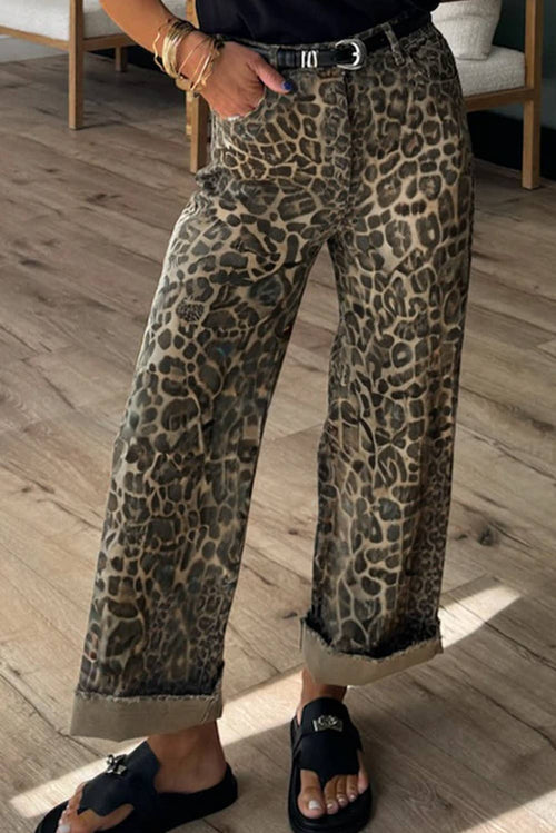 Yellow Leopard Straight Loose Leg Jeans-Blue Hand Home
