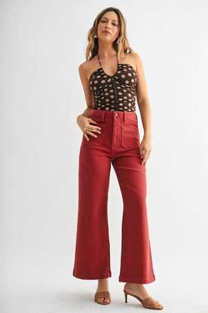 Patch Pocket Wide Leg - Dark Burgundy Red - Bp433j