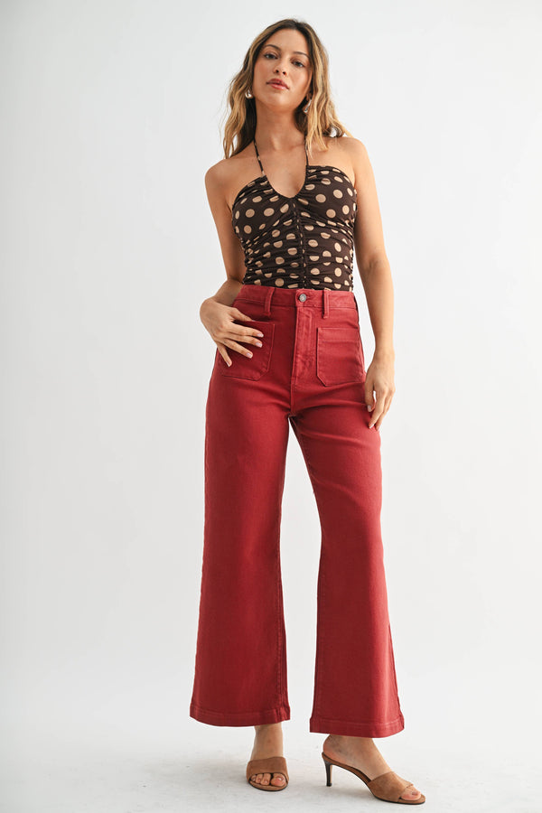 Patch Pocket Wide Leg - Dark Burgundy Red - Bp433j