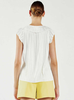 Button Front Pleated Blouse-Blue Hand Home