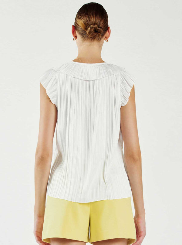 Button Front Pleated Blouse-Blue Hand Home