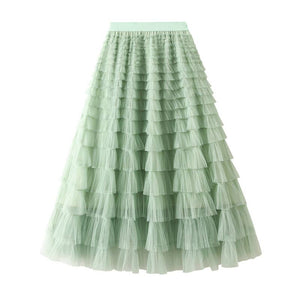 Elastic waist Tulle Tutu Midi Skirt-Blue Hand Home