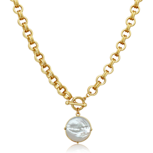Cabochon Pendant Necklace - Mother of Pearl-24K Gold Plated