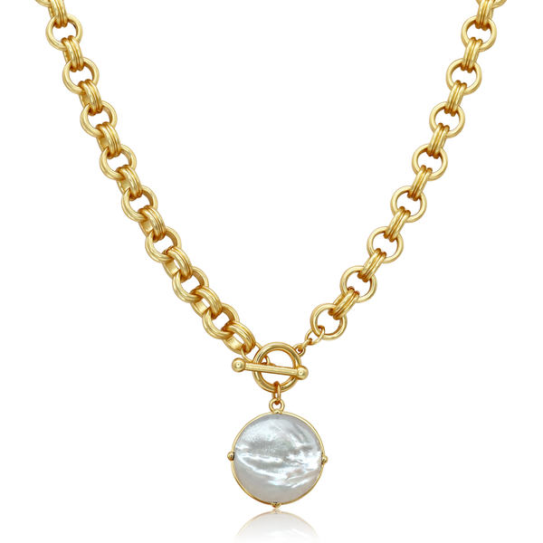Cabochon Pendant Necklace - Mother of Pearl-24K Gold Plated
