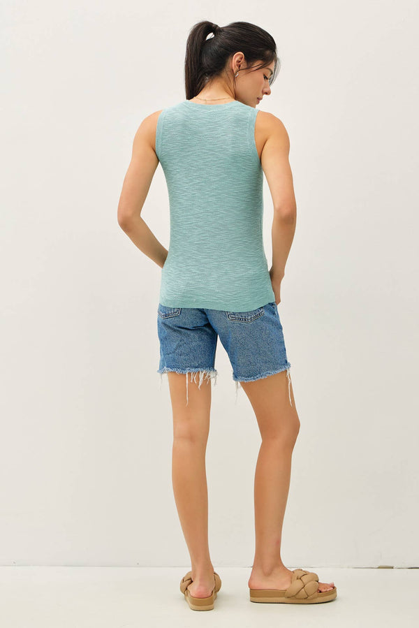 ROUND NECK SLEEVELESS SLUB KNIT TOP-Blue Hand Home