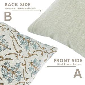 Block Print Handmade Linen Blend Pillow Cover- Vishal Pushp-Blue Hand Home