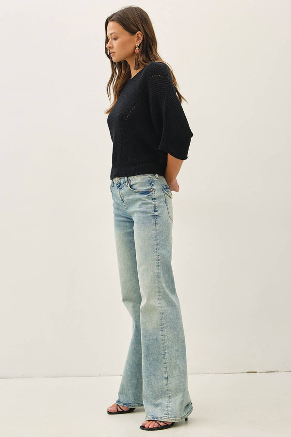 POINTELLE DOLMAN SLEEVE CROPPED SWEATER-Blue Hand Home
