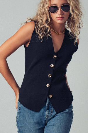 Sculpted Button-Front Knit Vest-Blue Hand Home