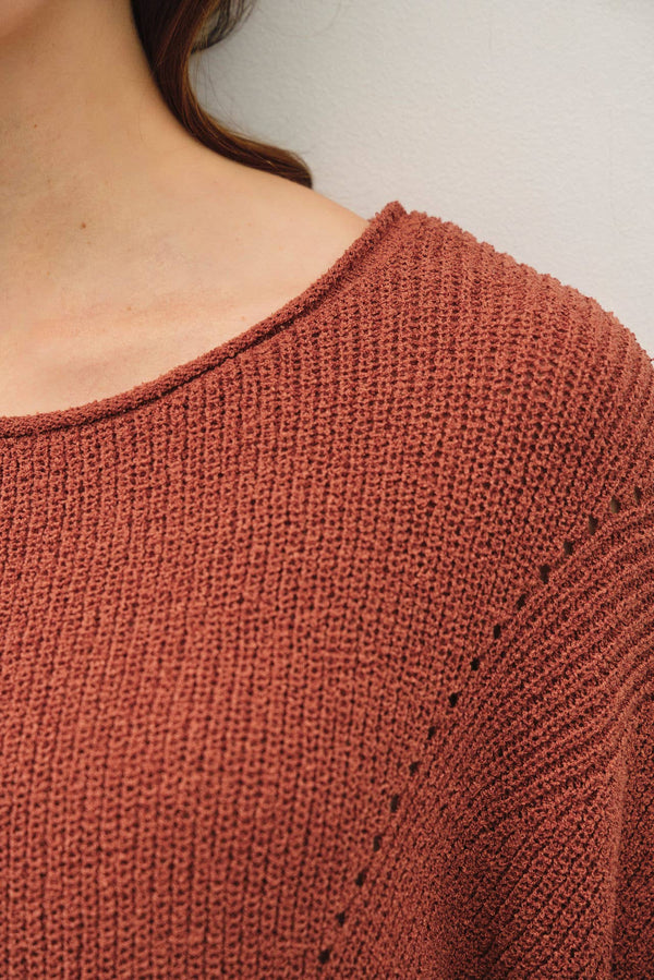 POINTELLE DOLMAN SLEEVE CROPPED SWEATER-Blue Hand Home