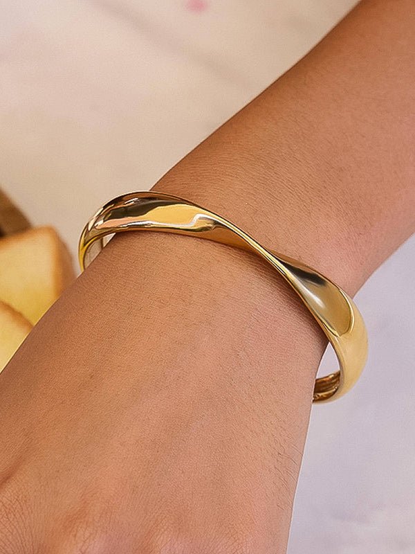 Fioren 18k Gold Non-Tarnish Sleek Twist Cuff Bracelet