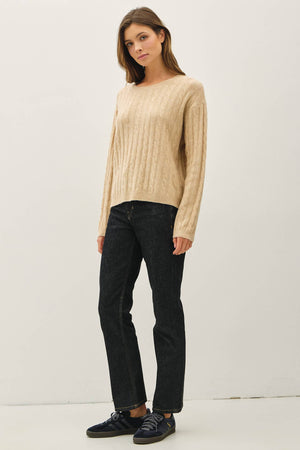 OVERSIZED BOXY CUT CABLE KNIT SWEATER-Blue Hand Home