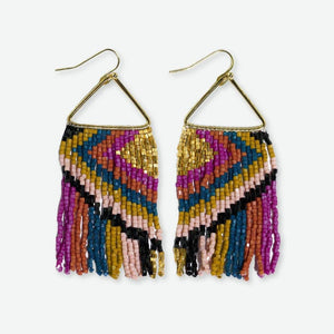 Paige Ascending Diamond Beaded Fringe Earrings Jewel Tone Wholesale-Blue Hand Home