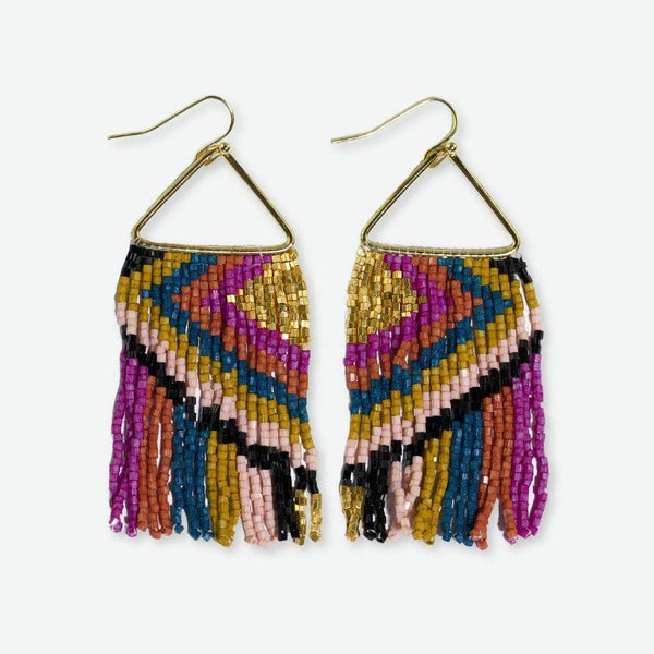 Paige Ascending Diamond Beaded Fringe Earrings Jewel Tone Wholesale-Blue Hand Home
