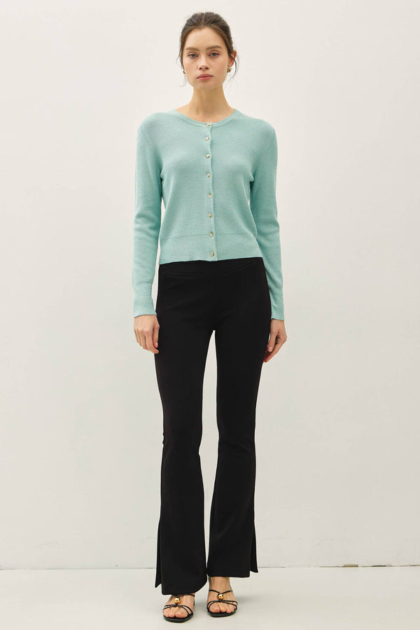 Ribbed Crewneck Cardigan-Blue Hand Home