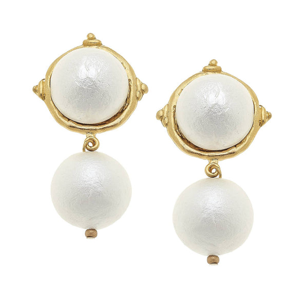 Gold Cotton Pearl Cab with Cotton Pearl Drop Earrings-Blue Hand Home