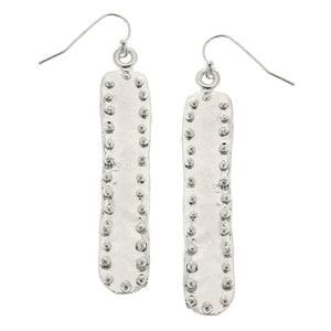 Large Silver Bar with Dots Earrings-Blue Hand Home